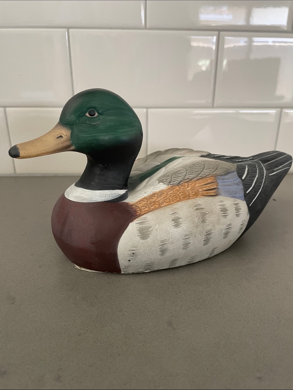 Vintage Hand-Painted Mallard Duck Décor Figurine - Green, Brown, White / Royal C